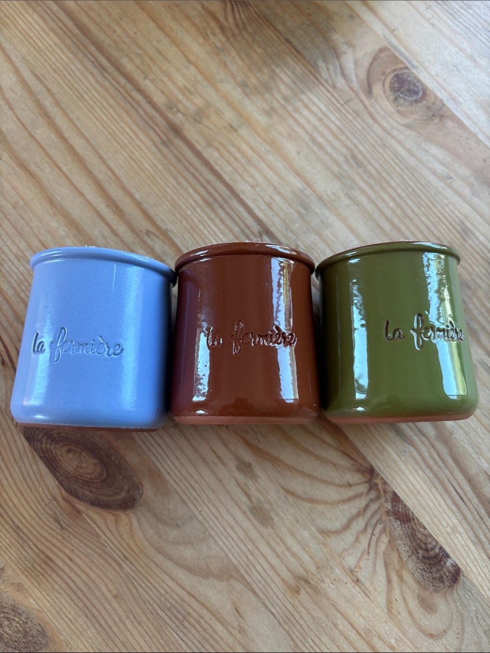 La Fermière Ceramic Storage Jars - Blue, Brown, and Green - Picture 2 of 5
